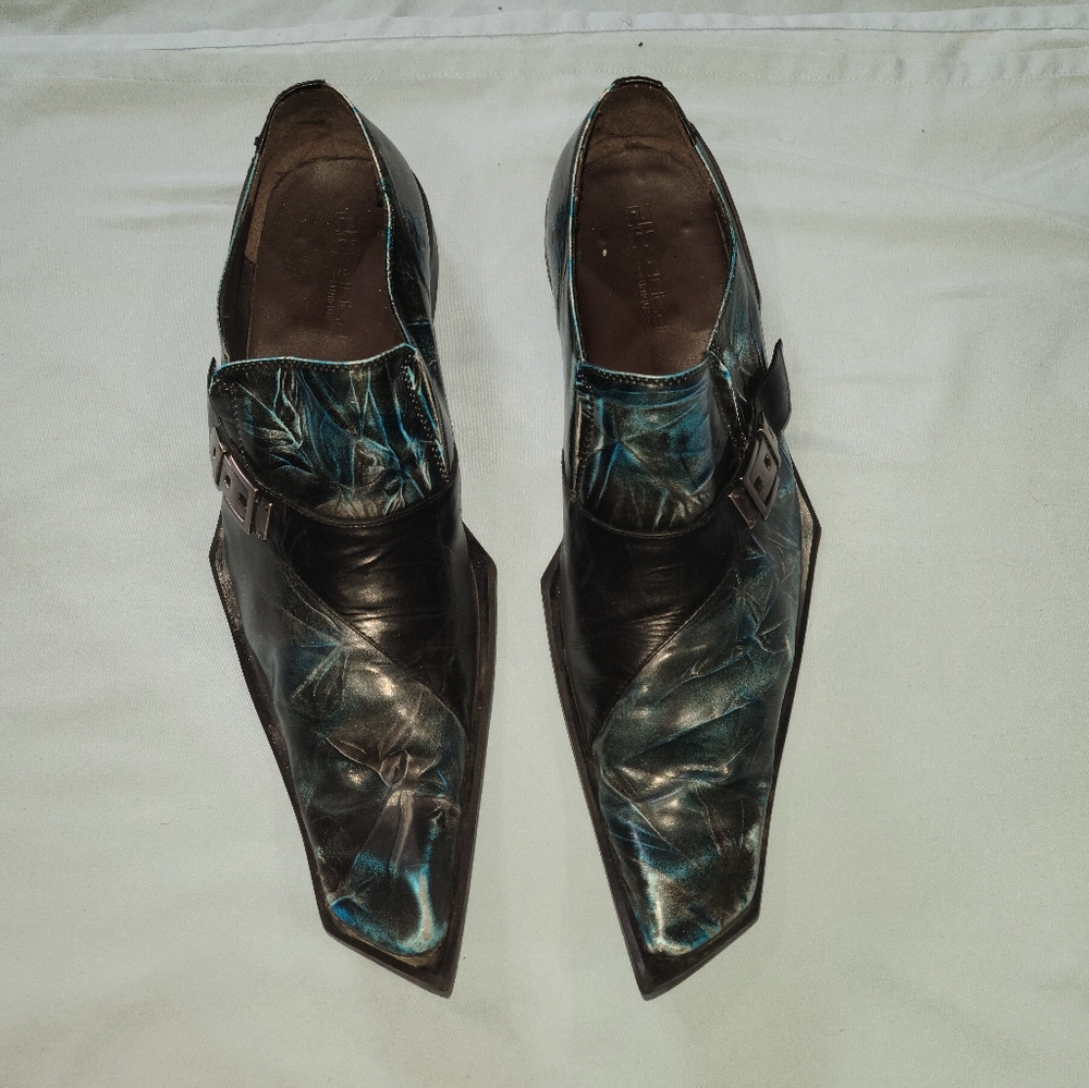Zota Mens Blue Black Leather European Design Angular Pointed Toe Slip On Shoe 13
